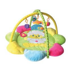 Kulatá vypolstrovaná hrací deka květinka s hrazdičkami včetně hraček