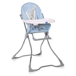Levná dětská krmící stolička se stolkem plast + látkový potah, od 6 měsíců, modrá / šedá