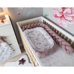 Oboustranné hnízdečko pro novorozence 90x60 cm- přenosná postýlka, květiny magnolie / béžová