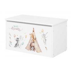 Dřevěný box na hračky velký bílá + obrázek Sweet dreems 70x40x40 cm